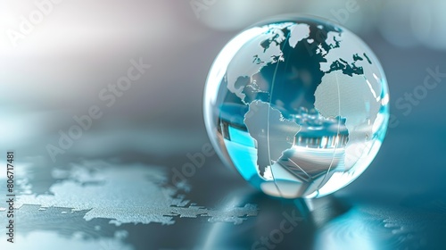 A globe icon rendered in transparent glass, emphasizing global connections and reach