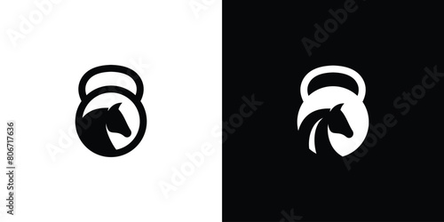 Minimal Dumbbell Horse Logo. Strong Gym, Fitness Logo Icon Symbol Vector Design Inspiration.