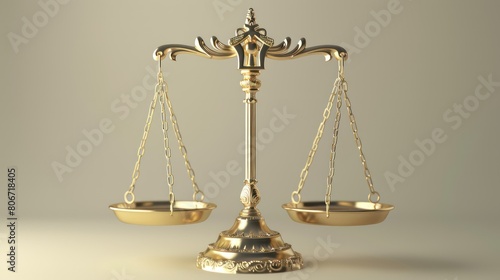 A close-up of the scales of justice, perfectly balanced against a neutral background.