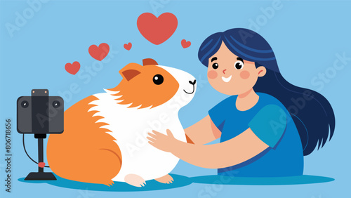 A sweet guinea pig being pampered by their owner their chestmounted camera capturing all the love and cuddles.. Vector illustration