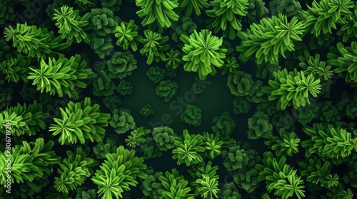 Top View Of A Dark Green Forest Landscape  Cartoon Background