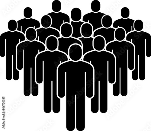 Group people icon. Simple human black silhouette, persons crowd pictogram, members standing together, collaboration and teamwork, leadership organization. Vector isolated illustration