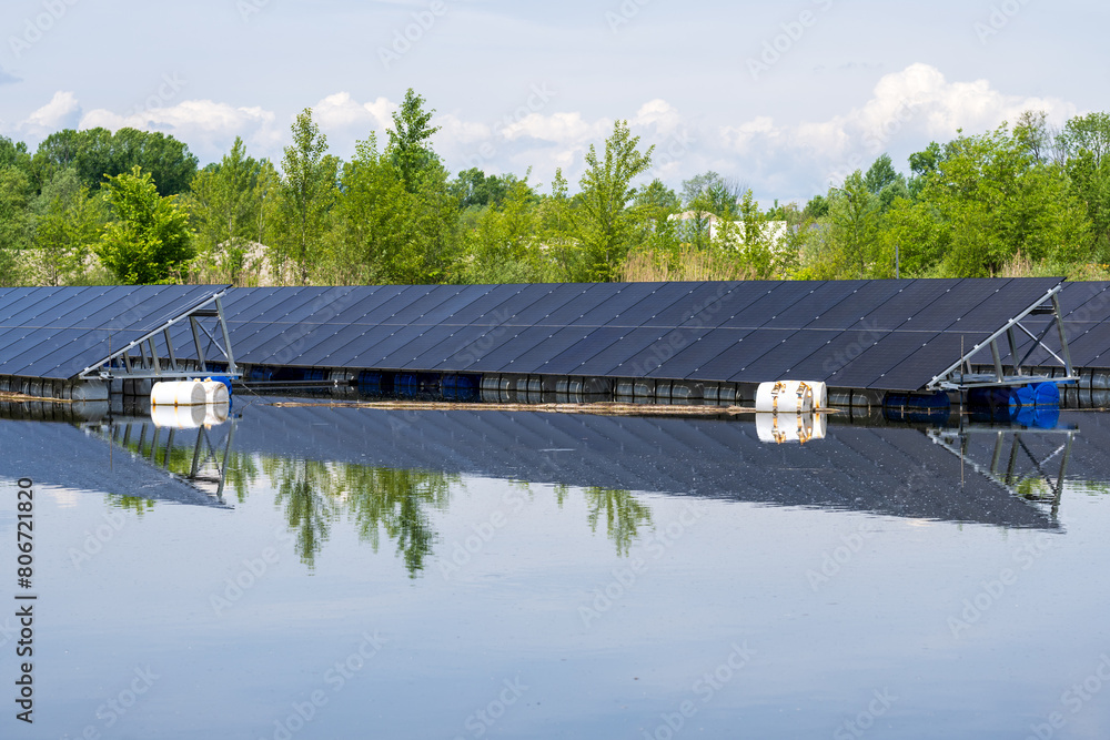 Floating solar panels installed on water Floating solar panels installed on water
