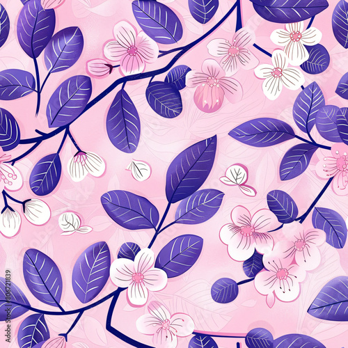 Elegant floral pattern with pastel tones  Seamless botanical stylized flowers and leaves on a pink background