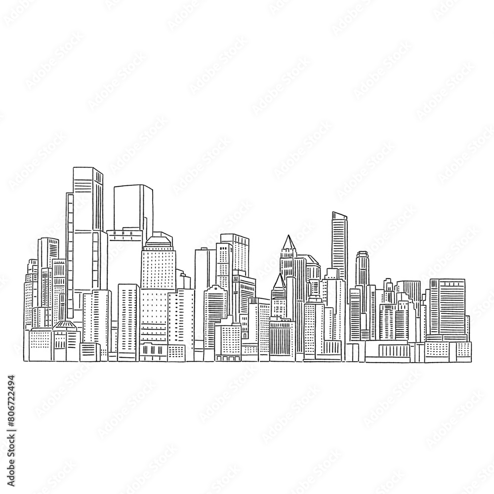 City graphic cityscape skyline Hand drawn Line art sketch illustration vector 