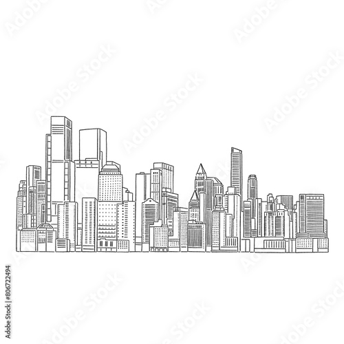 City graphic cityscape skyline Hand drawn Line art sketch illustration vector 