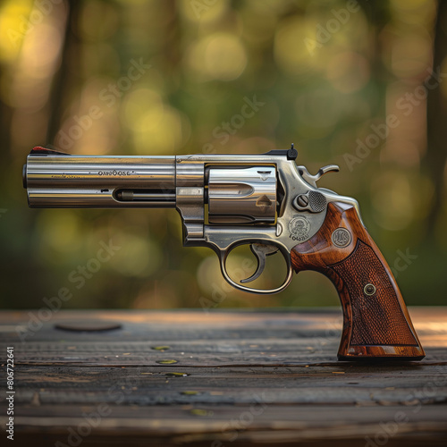 Elegant Revolver on Wooden Background