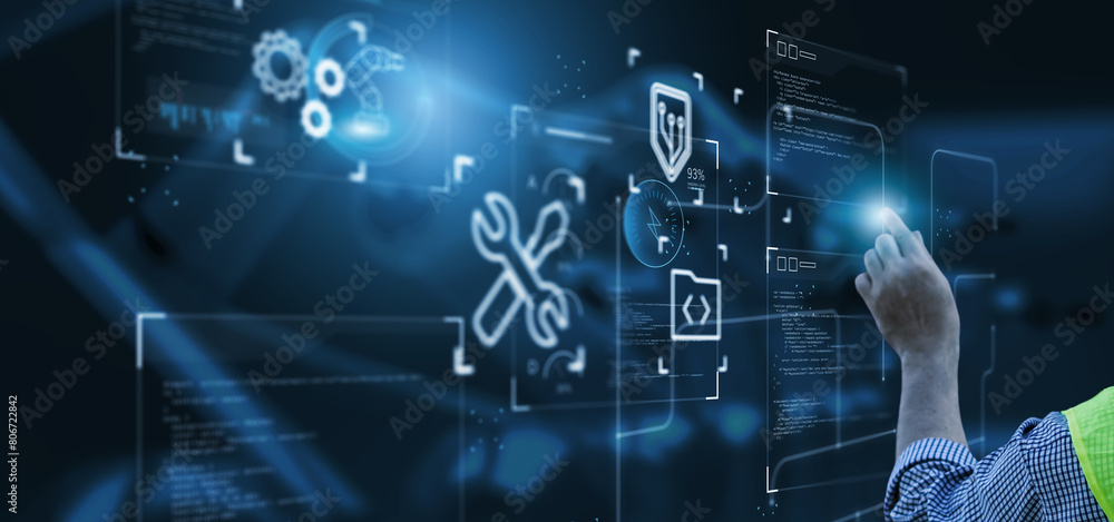 Software engineering designing programming code application softwares development using AI digital artificial intelligence, computer internet technology industry graphical icon, banner background. Software engineering designing programming code application softwares development using AI digital artificial intelligence, computer internet technology industry graphical icon, banner background.