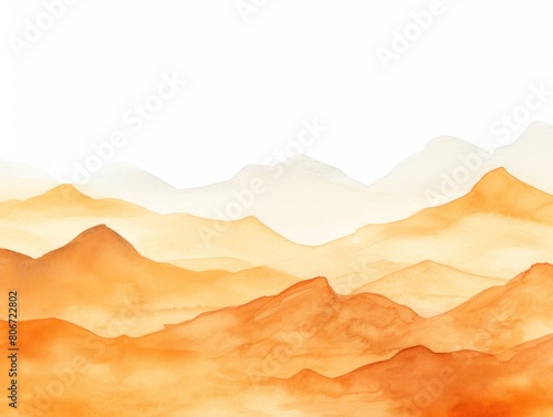 Orange tones watercolor mountain range on white background with copy space display products blank copyspace for design text photo website web banner 