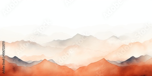 Orange tones watercolor mountain range on white background with copy space display products blank copyspace for design text photo website web banner 
