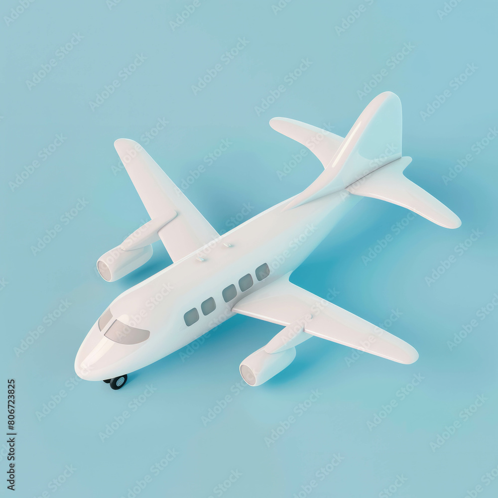 Explore the charm of a white airplane depicted in a cute 3D visualization, inspired by Dribbble style. AI generative.