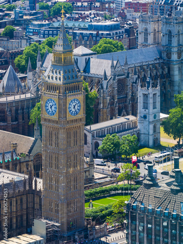 Big Ben the old clock tower viewed from height (London, England, United Kingdom)