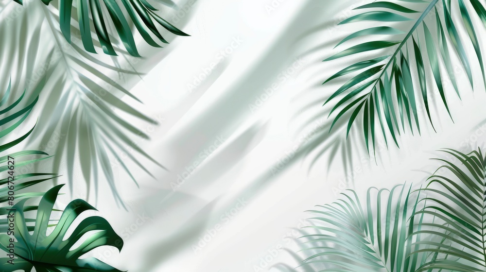 White Background With Shadow Of Tropical Palm Leaves, Cartoon Background White Background With Shadow Of Tropical Palm Leaves, Cartoon Background