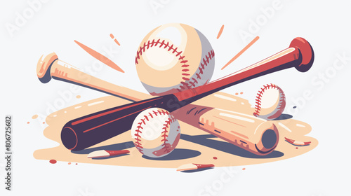 Ball and bats of baseball flat style icon design Sport