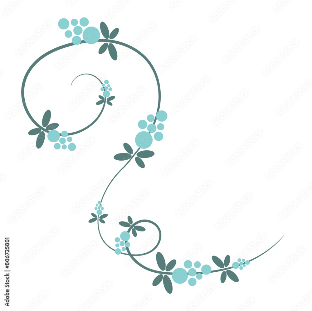 Obraz premium Abstract swirling grapevine in flat design. Ornate curved liana with berries. Vector illustration isolated.