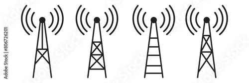 Wireless antenna tower icon. Antenna tower simple icons set. Collection of wireless, telecommunication antenna icons on white background. EPS 10