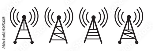 Antenna icon set. Radio antenna icon. Communication towers collection. Radio tower icons. Transmitter receiver wireless signal icons. Vector EPS 10 photo
