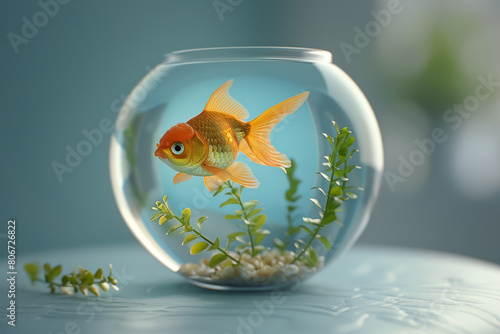 Goldfish Swimming in a Glass Bowl.