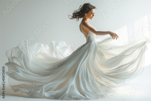 Bride in Motion: Elegant Twirl in a White Wedding Gown. © AIPhoto