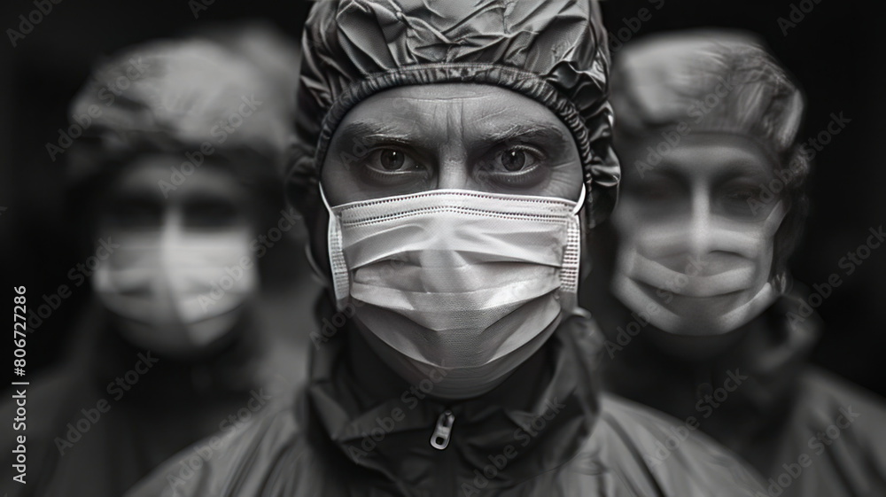 surgeons in surgical masks standing in a square,generative ai