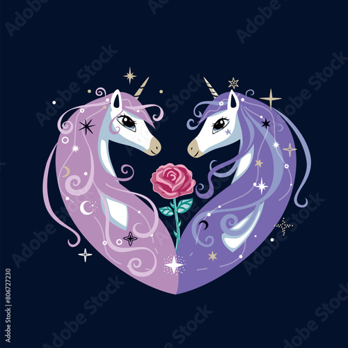 Two unicorns and rose