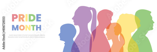 Pride Month banner.Silhouettes of people standing side by side together.Vector illustration.