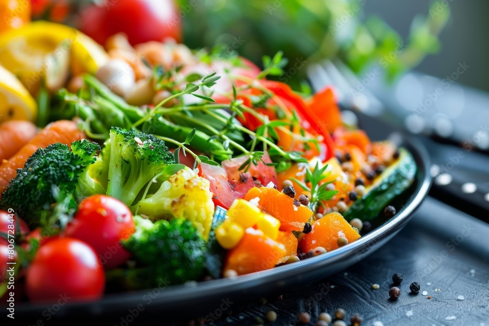 Assorted fresh vegetables on a black plate
Assorted fresh vegetables on a black plate