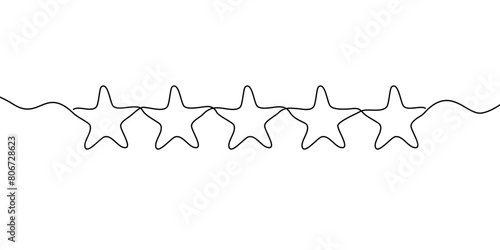 Five star one continuous line drawing vector illustration