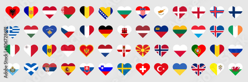 Set of heart flags of European countries. Patriotic symbol. Vector illustration photo