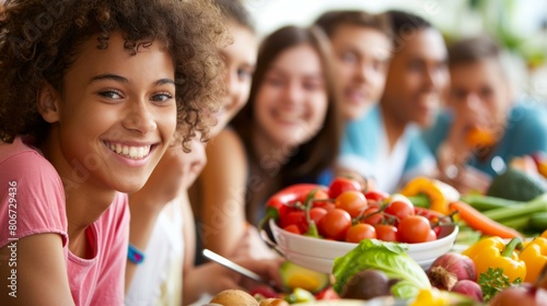 Fototapeta Naklejka Na Ścianę i Meble -  teenage girl with vegetables. Close-up food and drink for a picnic on green grass