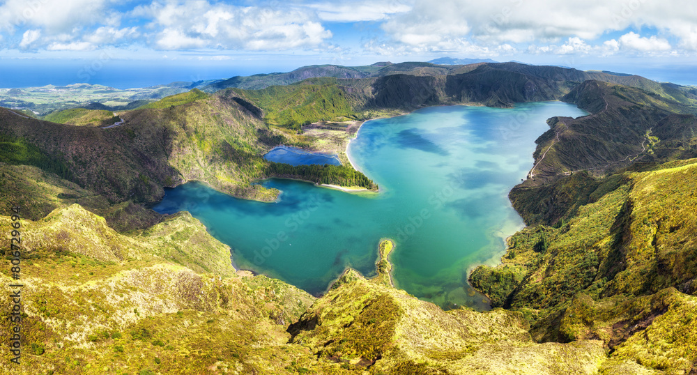 Beautiful panoramic view of Lagoa do Fogo lake in Sao Miguel Island, Azores, Portugal. Beautiful panoramic view of Lagoa do Fogo lake in Sao Miguel Island, Azores, Portugal.