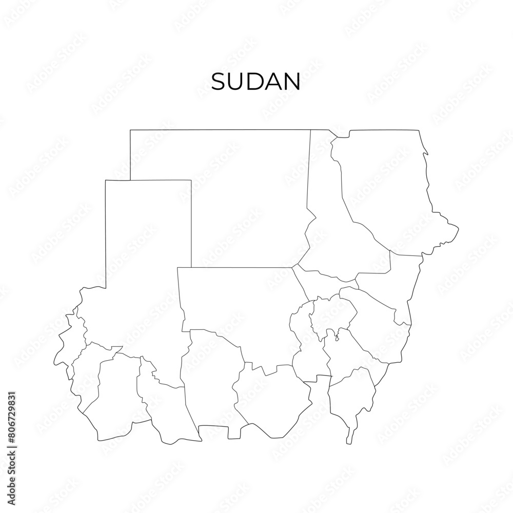 Obraz premium Sudan administrative division contour map. Regions of Sudan. Vector illustration
