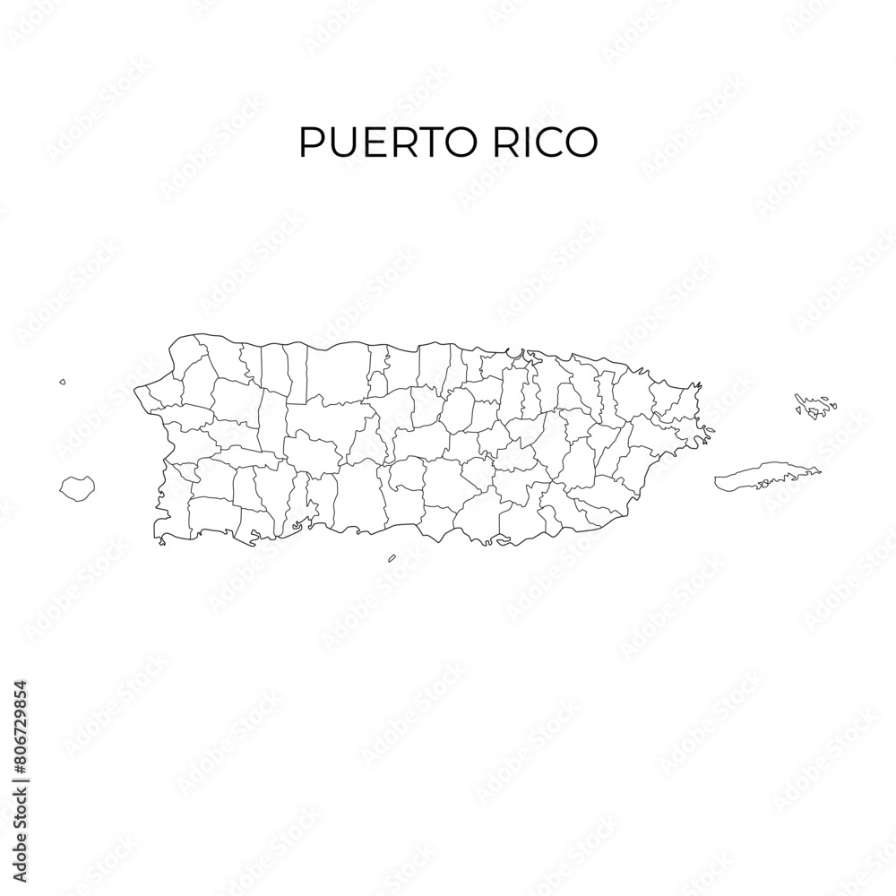 Pr State Puerto Rico administrative division contour map. Regions of Puerto Rico ...
