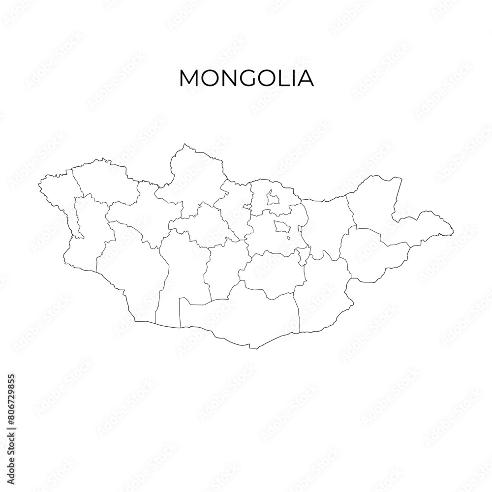 Mongolia administrative division contour map. Regions of Mongolia. Vector illustration