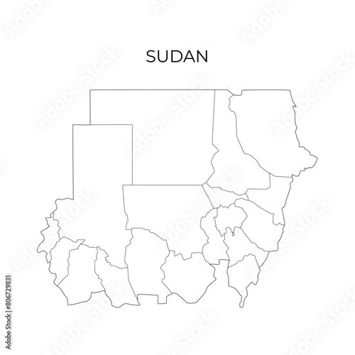 Sudan administrative division contour map. Regions of Sudan. Vector illustration photo