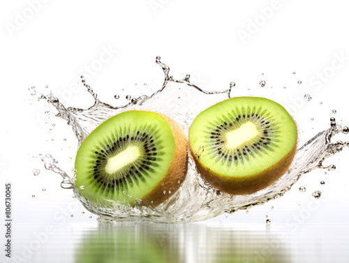 a kiwi fruit splashing into water
