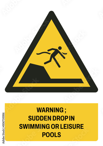 ISO warning safety signs_warning ; sudden drop in swimming or leisure pools size a4/a3/a2/a1