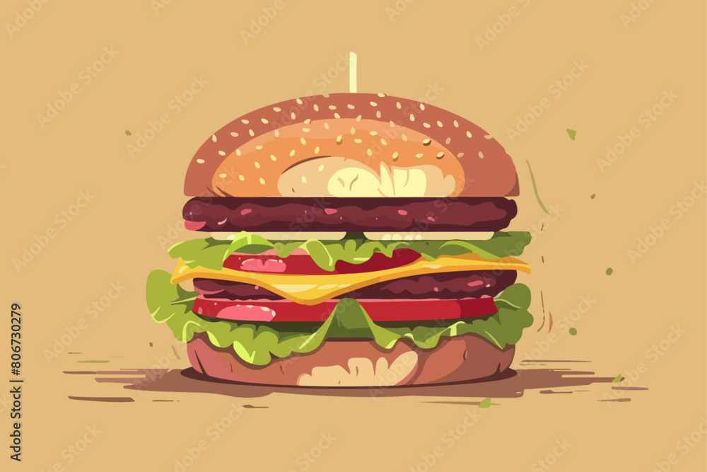 Juicy burger illustration. Fast food. Junk food. Juicy burger illustration. Fast food. Junk food.