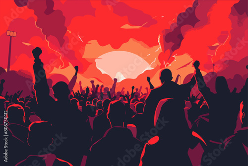 Football fans illustration. Football fans with smoke bombs in their hands. Smoke. photo