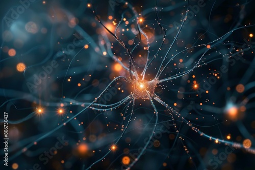 Neural connections form intricate networks in the brain, enabling communication and processing of information. photo