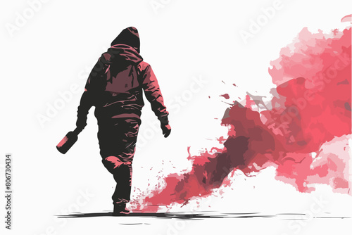 Vector illustration of a football fan with a smoke bomb in his hands. Football fan. Ultras. Revolution. Riot. Protest.