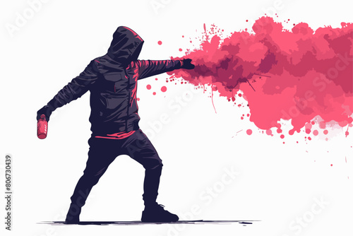 Vector illustration of a football fan with a smoke bomb in his hands. Football fan. Ultras. Revolution. Riot. Protest.