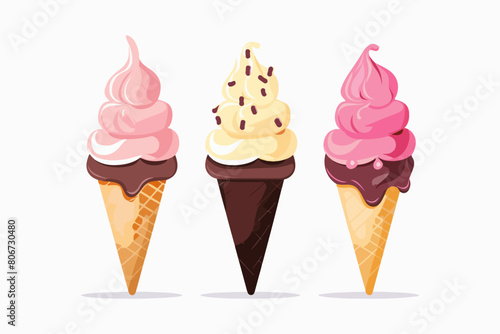 Illustration of ice cream in a cone. Summer cooling dessert.