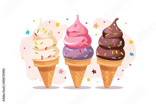 Illustration of ice cream in a cone. Summer cooling dessert.