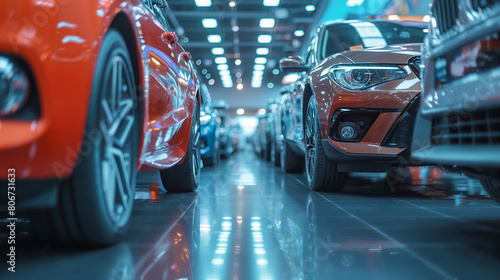 In the expansive showroom of the automotive dealership, rows of vehicles stand ready for inspection, showcasing the diversity and innovation inherent in the automotive business ind © Maksym