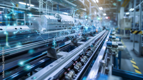 Against the backdrop of towering machines and precision engineering, the industrial factory harnesses the power of 5G connection technology, facilitating high-speed WiFi internet t photo