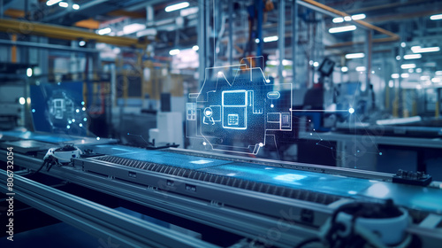 Against the backdrop of modern industrial architecture, the factory floor buzzes with activity as 5G connection technology enables high-speed WiFi internet, revolutionizing manufac