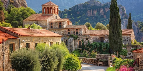 Medieval cloisters in a place resembling Crete or Greece. photo