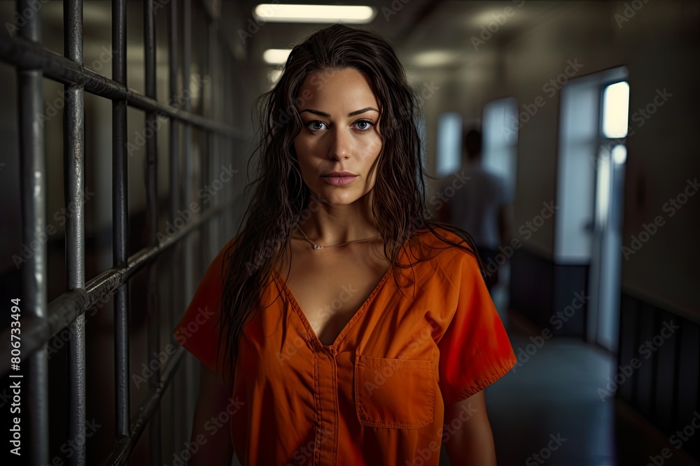 Sexy woman locked up in prison staring into the camera Sexy woman locked up in prison staring into the camera