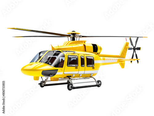 a yellow helicopter with a white stripe